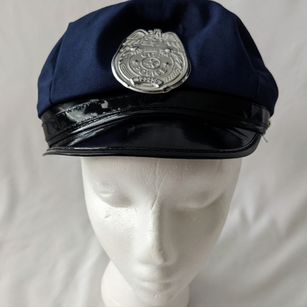 Police Cop Officer Costume Hat Halloween Cosplay Blue W/Badge Unisex